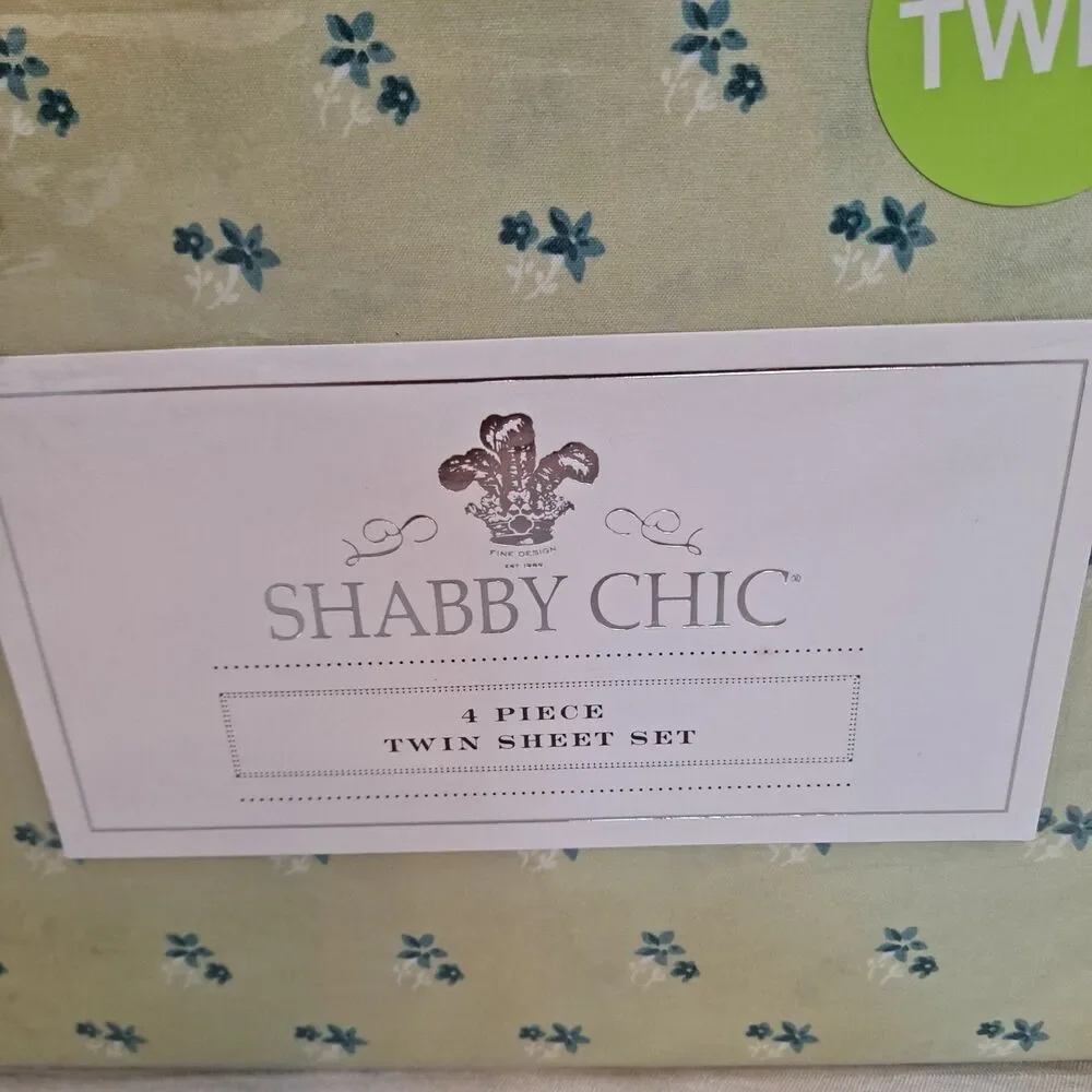 Shabby Chic Rachel Ashwell 4 piece TWIN Sheet Set Green Floral